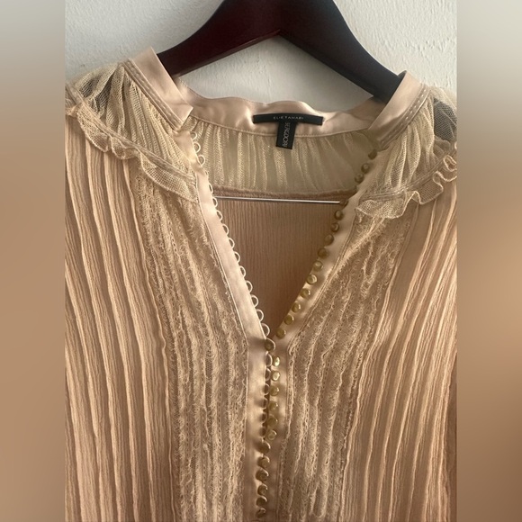 Elie Tahari Beige Silk Blouse Women’s Small  Long Sleeve Boho Romantic Top - Picture 5 of 5